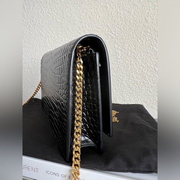Saint Laurent Kate Croc Embossed Wallet on Chain Handbag - Picture 4 of 13